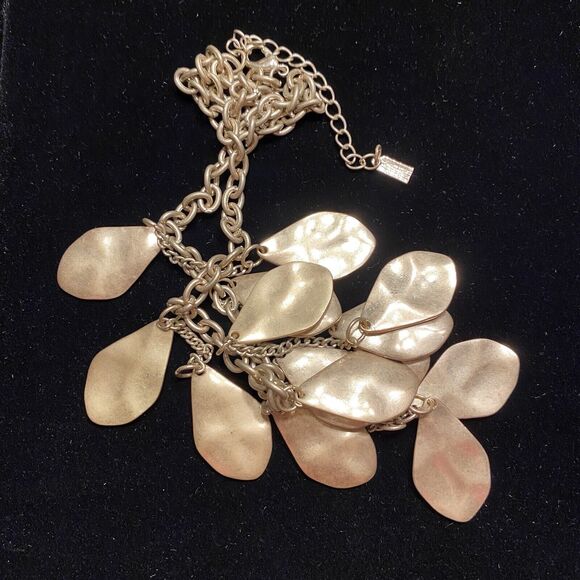 Gold Chain Necklace Hammered Finish Disks Dangles & Drops Boho Lux Style Choker - Picture 8 of 16